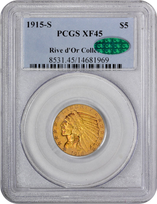 1915-S Indian Half Eagle $5 XF45 PCGS CAC HOLDER WITH CAC STICKER