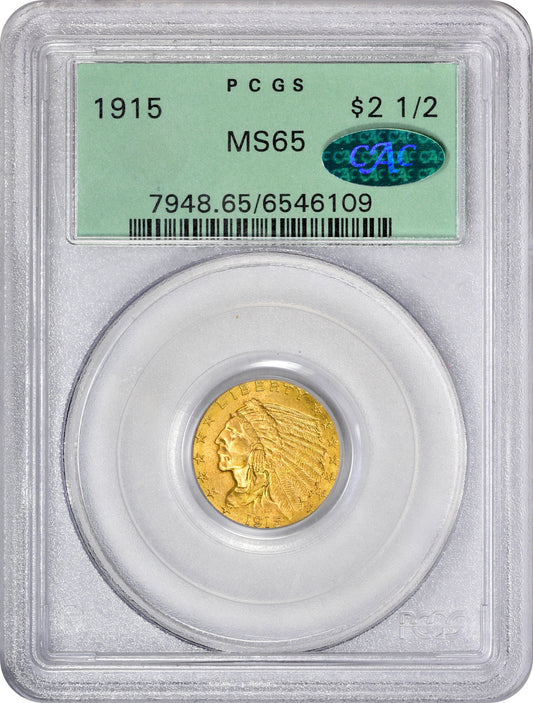 1915 $2.5 MS65 OGH PCGS CAC HOLDER WITH GREEN CAC STICKER