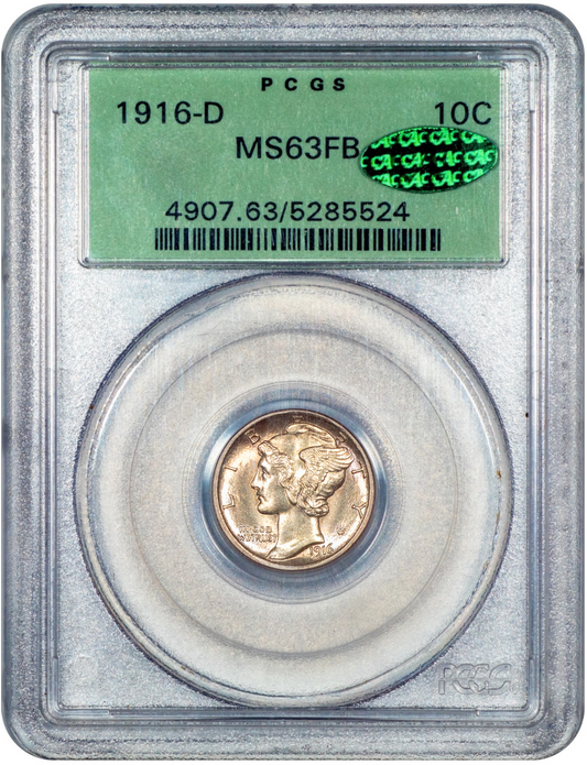 1916-D Mercury Dime 10C MS63 FB OGH PCGS CAC HOLDER WITH GREEN CAC STICKER