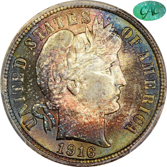 1916 10C BARBER MS67 + PCGS CAC EX LILY NICOLE COLLECTION 10C