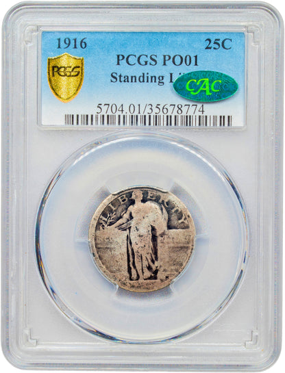 1916 25C STANDING LIBERTY PO1 PCGS CAC HOLDER WITH CAC GREEN STICKER