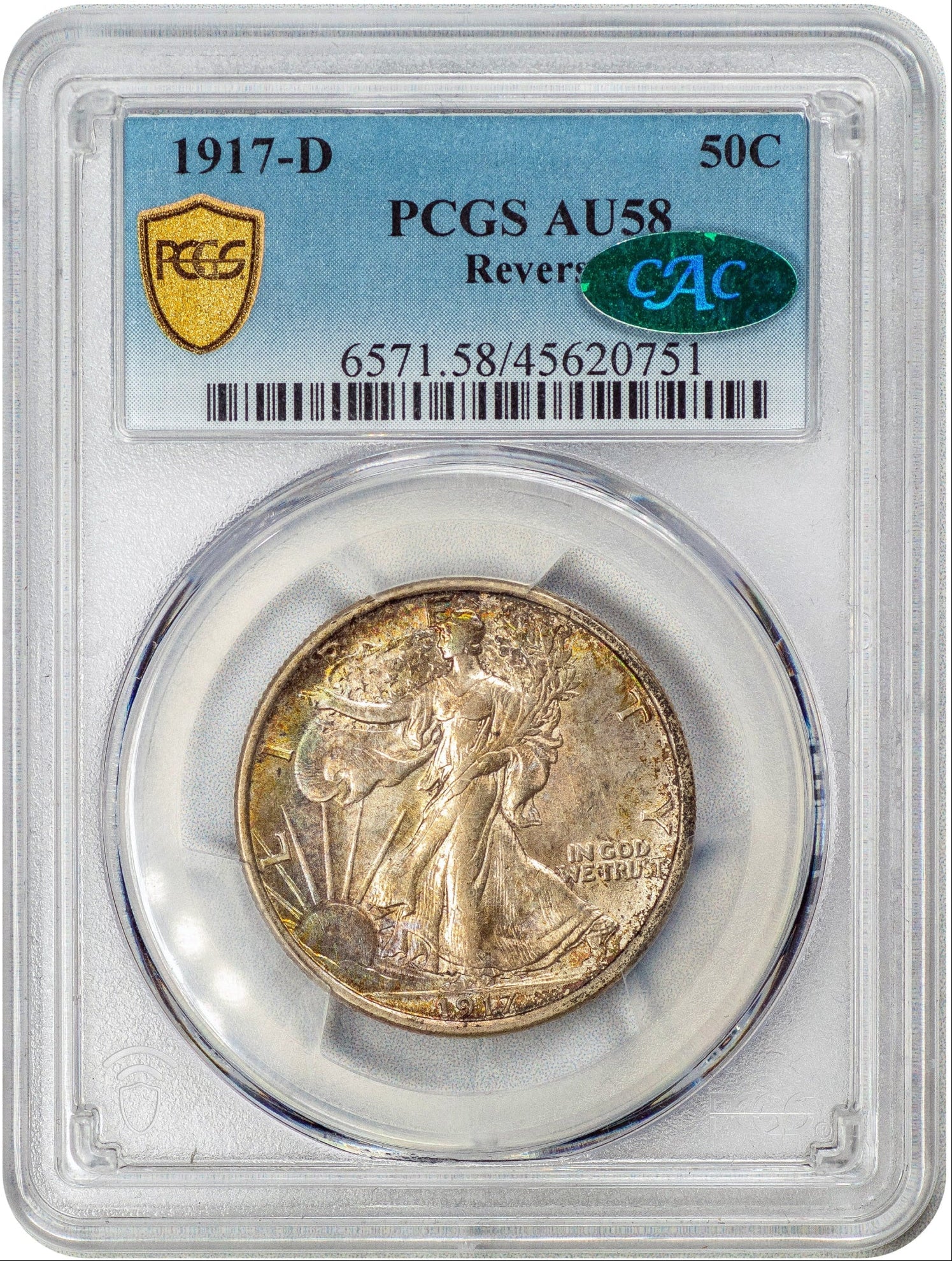 1917-D 50C AU58 PCGS CAC HOLDER WITH GREEN CAC STICKER