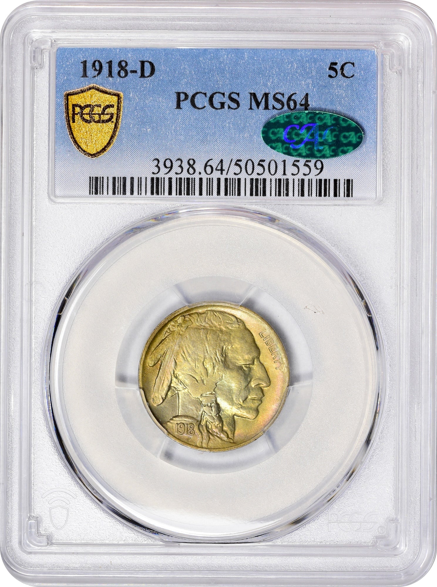 1918-D 5C Ms64 Pcgs Cac