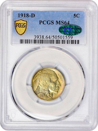 1918-D 5C Ms64 Pcgs Cac