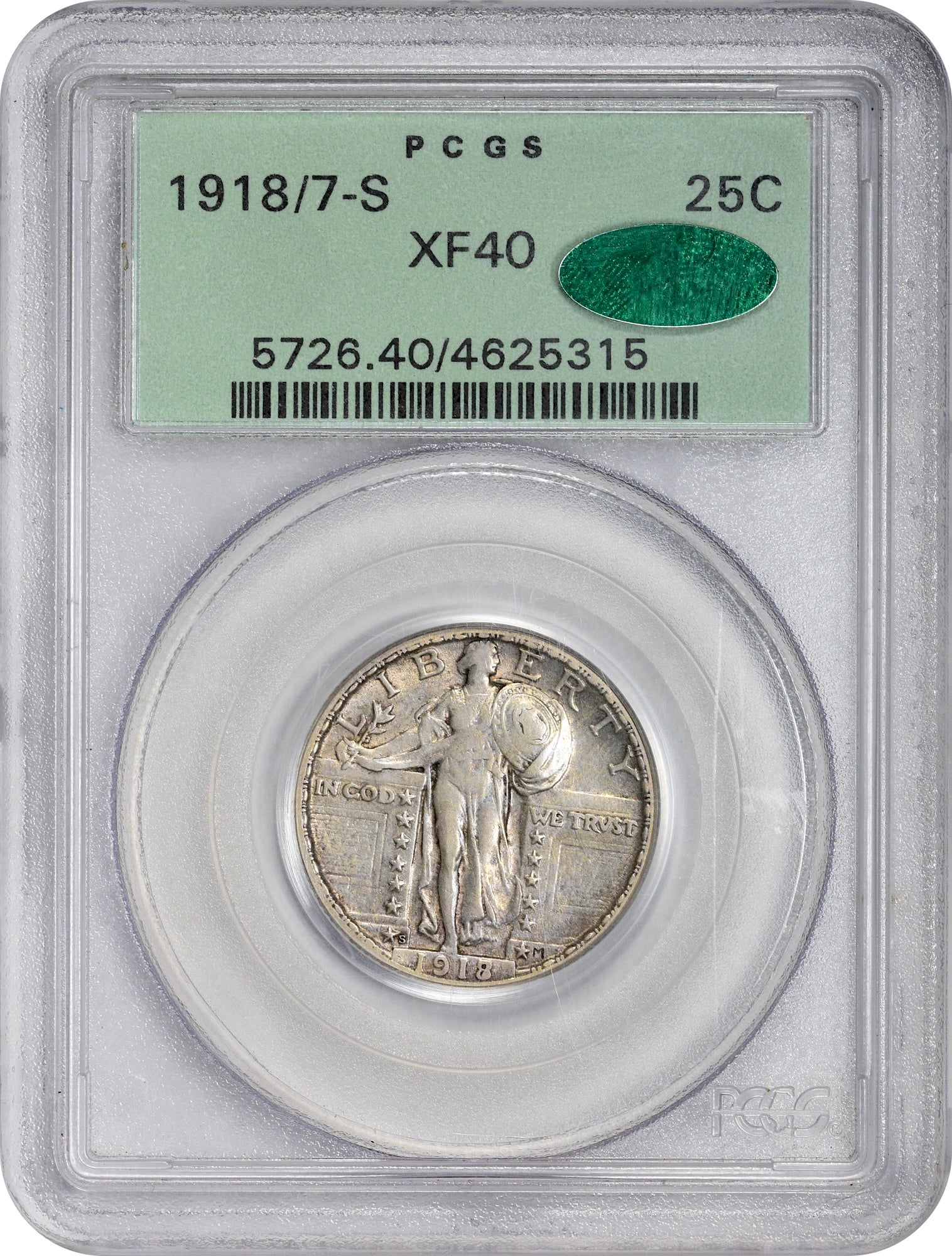 1918/7-S 25C XF40 OGH PCGS CAC HOLDER
