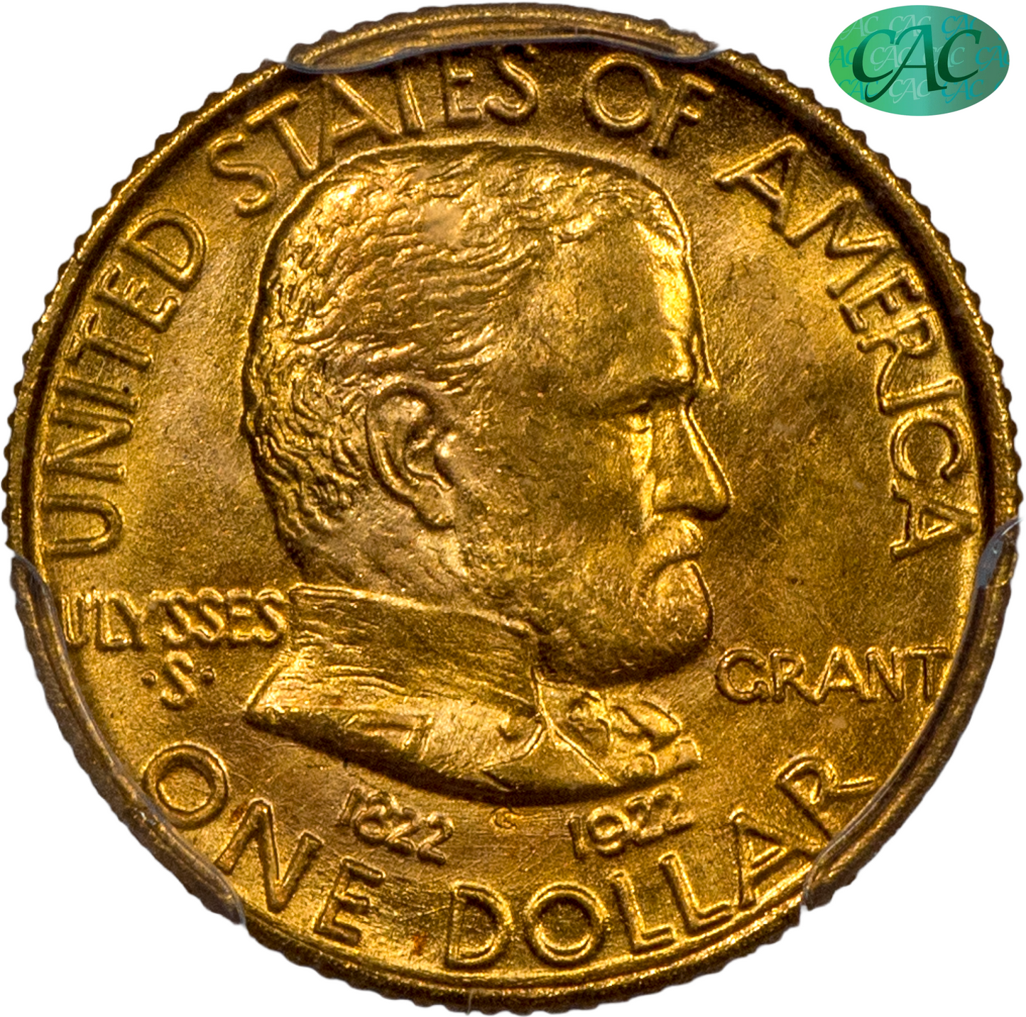 1922 G$1 MEMORIAL GOLD DOLLAR GRANT NO STARS MS67 PCGS CAC
