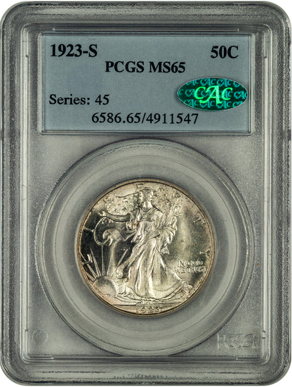 1923-S 50C MS65 PCGS CAC HOLDER WITH GREEN CAC STICKER
