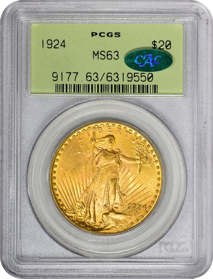 1924 $20 MS63 OGH PCGS CAC HOLDER WITH CAC STICKER