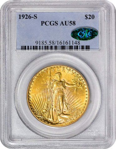 1926-S $20 AU58 PCGS CAC - Paradime Coins | PCGS NGC CACG CAC Rare US Numismatic Coins For Sale