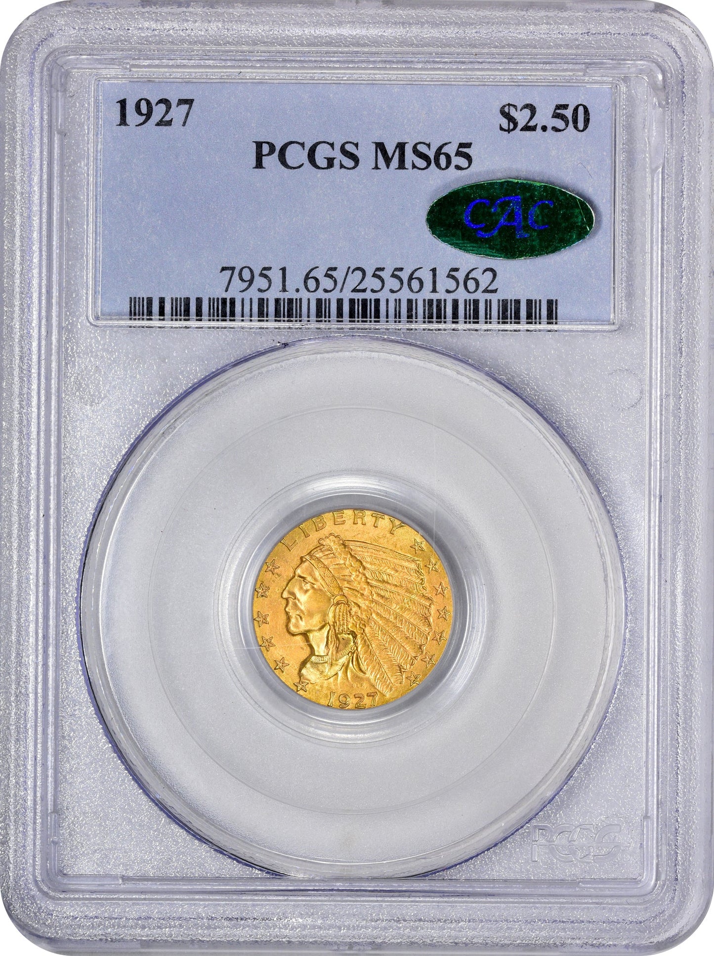 1927 $2.5 Ms65 Pcgs Cac