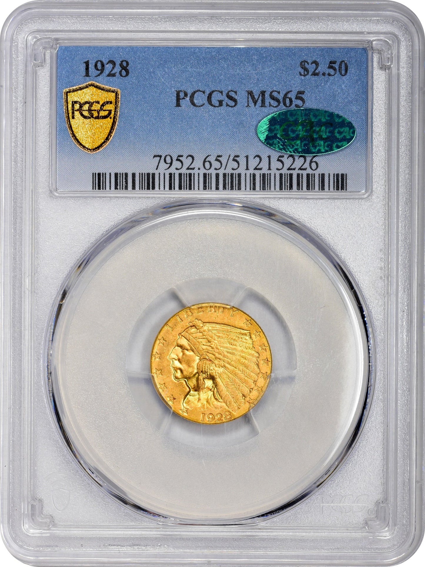 1928 $2.5 Ms65 Pcgs Cac