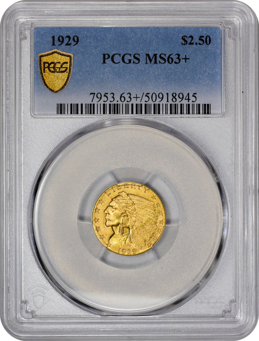 1929 Indian Quarter Eagle $2.5 MS63+ PCGS HOLDER