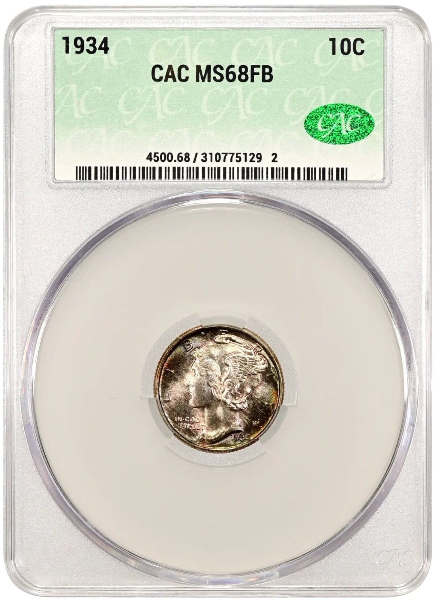 1934 10C MS68 FB CACG HOLDER WITH CAC GREEN STICKER