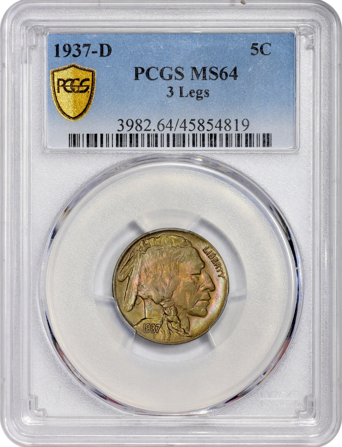 1937-D Buffalo Nickel 5C 3 LEGS MS64 PCGS Holder