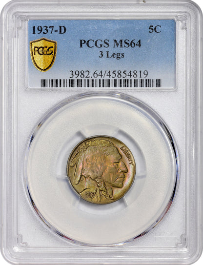 1937-D Buffalo Nickel 5C 3 LEGS MS64 PCGS Holder