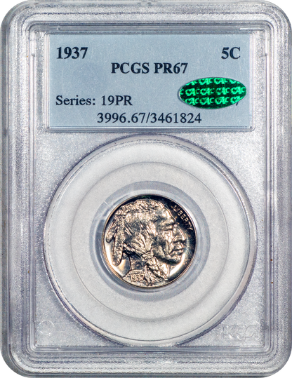 1937 Proof Buffalo Nickel 5C PR67 PCGS CAC HOLDER WITH GREEN CAC STICKER