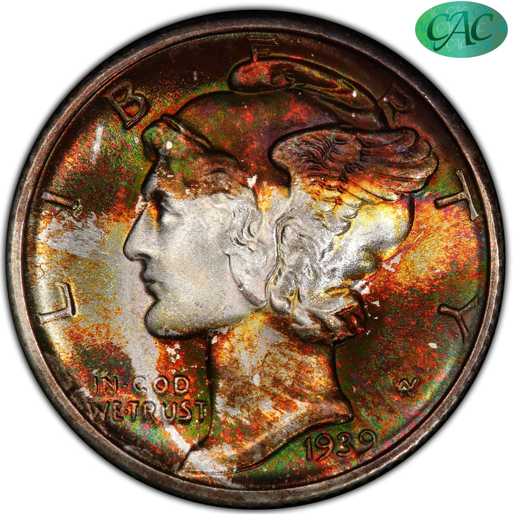 1939-D 10C DENVER MERCURY DIME MS68+ FB PCGS CAC