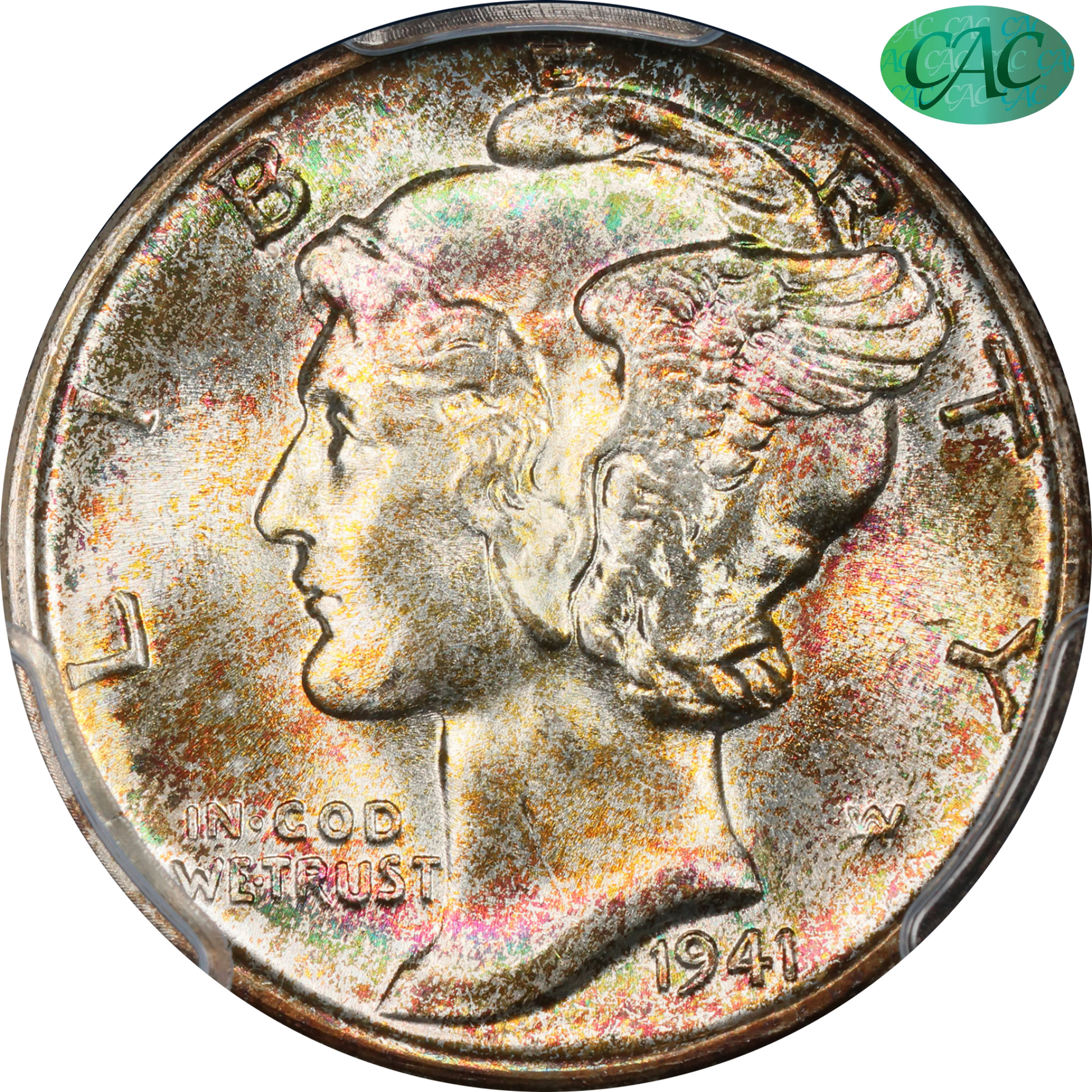 1941 Mercury Dime 10C MS68 FB PCGS CAC