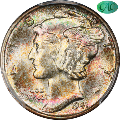 1941 Mercury Dime 10C MS68 FB PCGS CAC