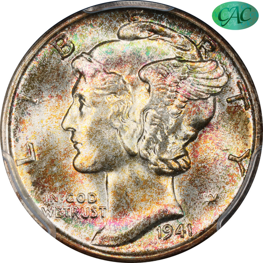 1941 Mercury Dime 10C MS68 FB PCGS CAC