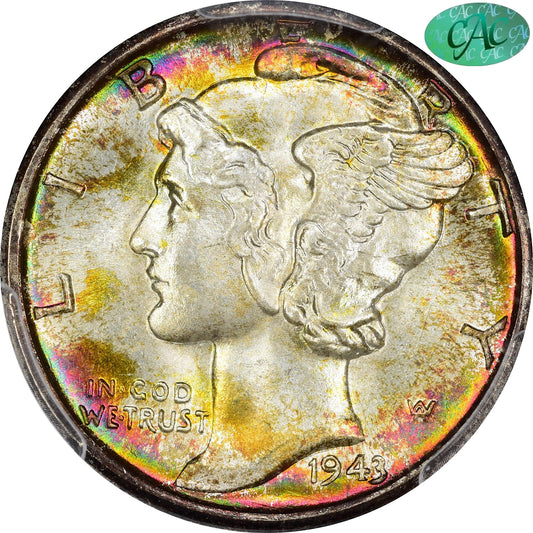 1943 D 10C MS68+ FB PCGS CAC 10C