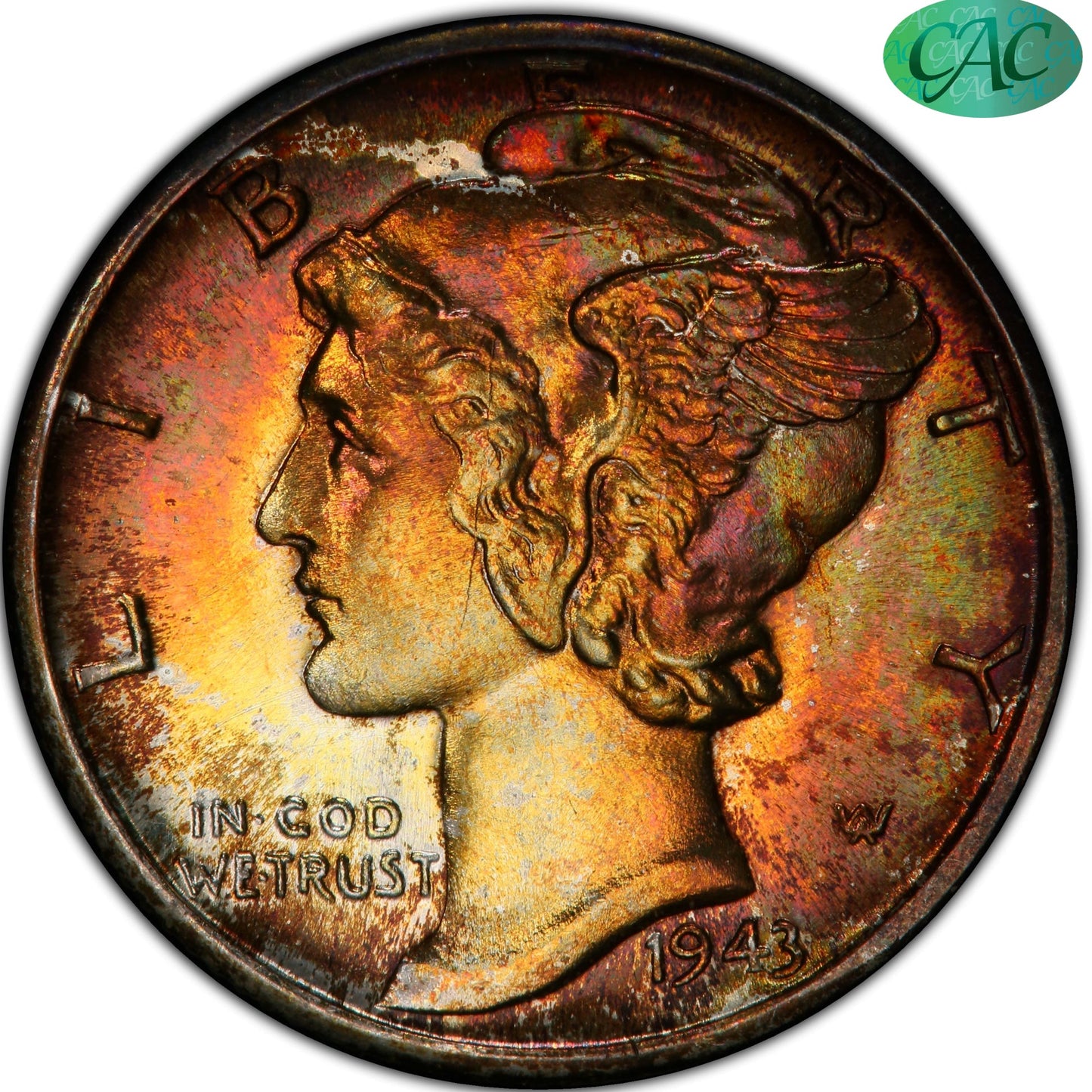1943-D 10C MS68 FB PCGS CAC 10C