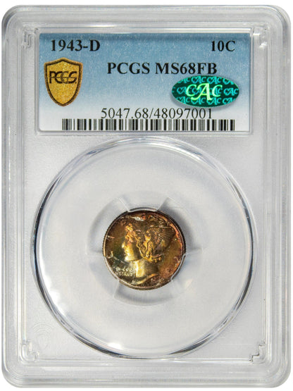 1943-D 10C MS68 FB PCGS CAC HOLDER WITH GREEN CAC STICKER