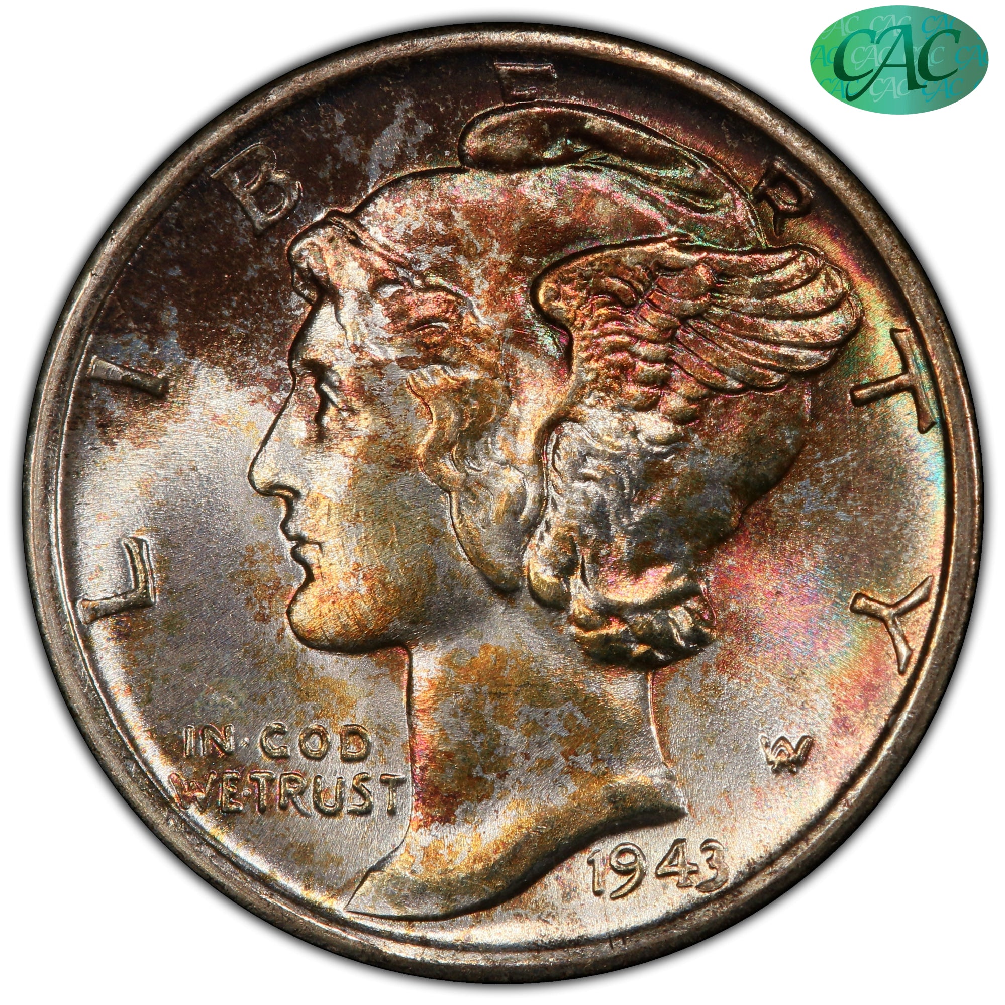 1943-S 10C MS68 FB PCGS CAC