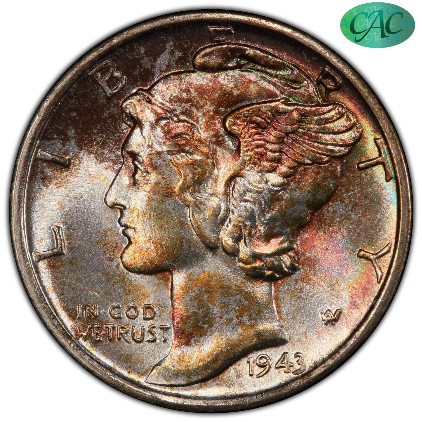 1943-S 10C San Francisco Mercury Dime MS68 FB PCGS CAC 10C