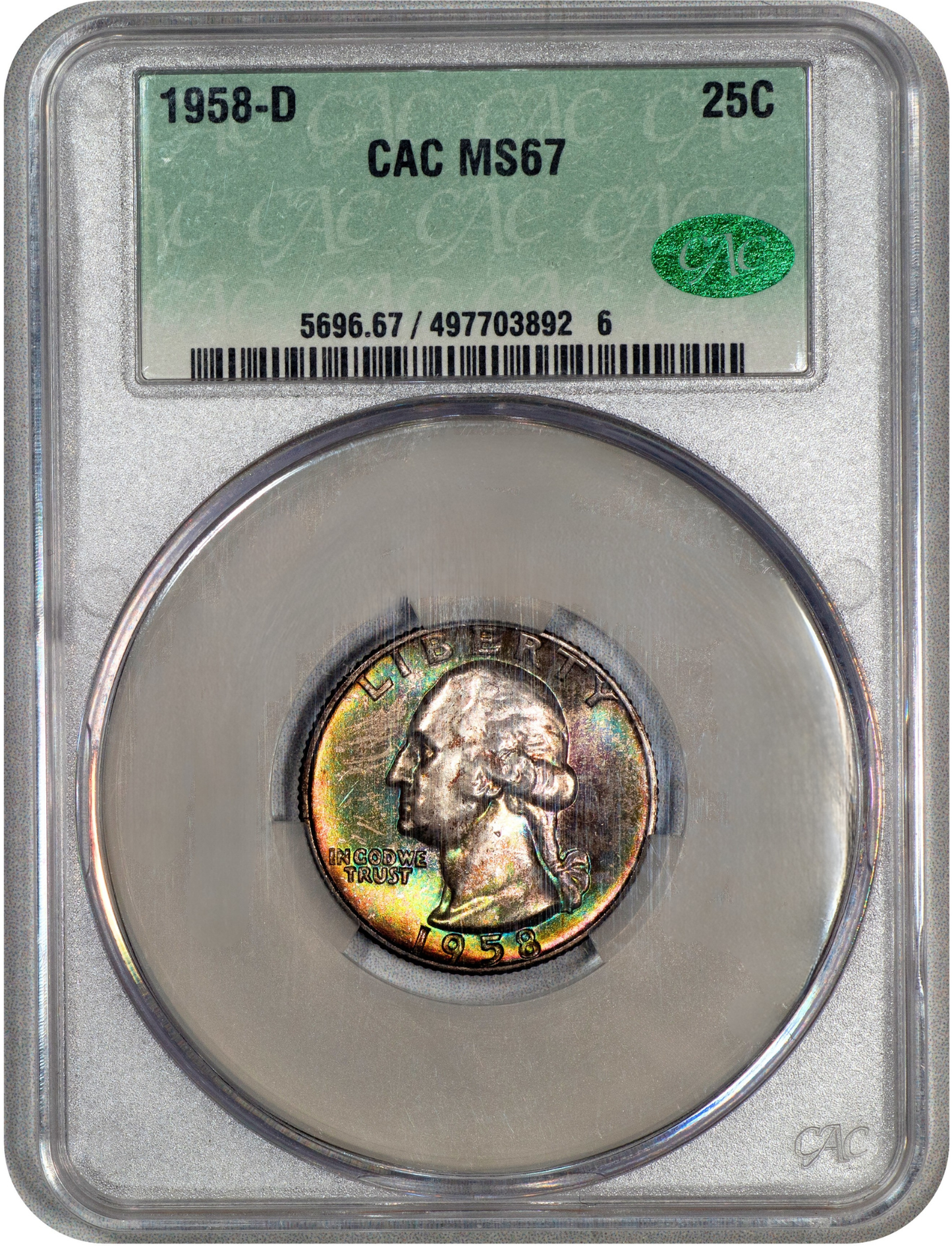 1958-D Washington Quarter 25C MS67 CACG Holder With CAC