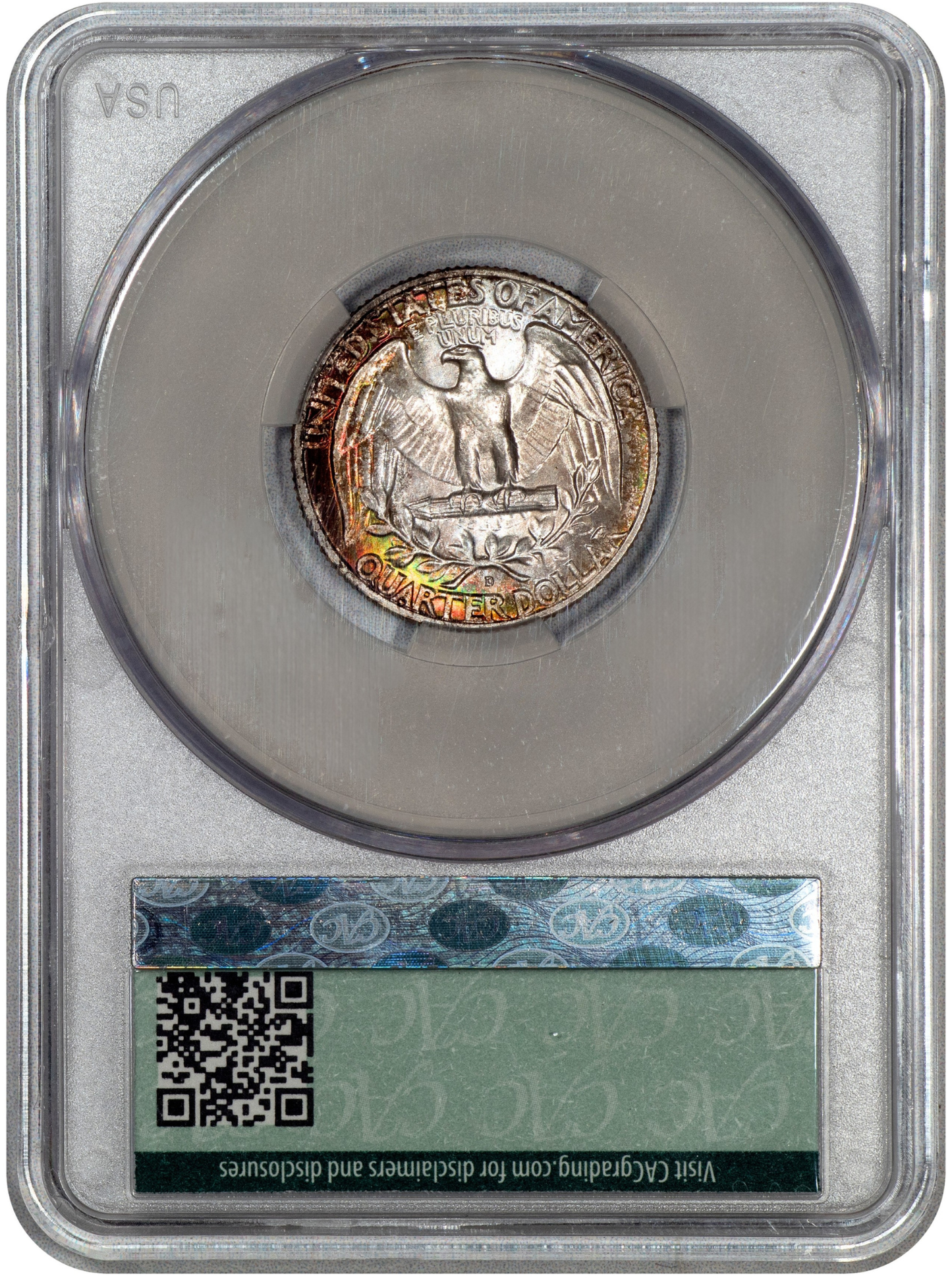 1958-D Washington Quarter 25C MS67 CACG Reverse Holder
