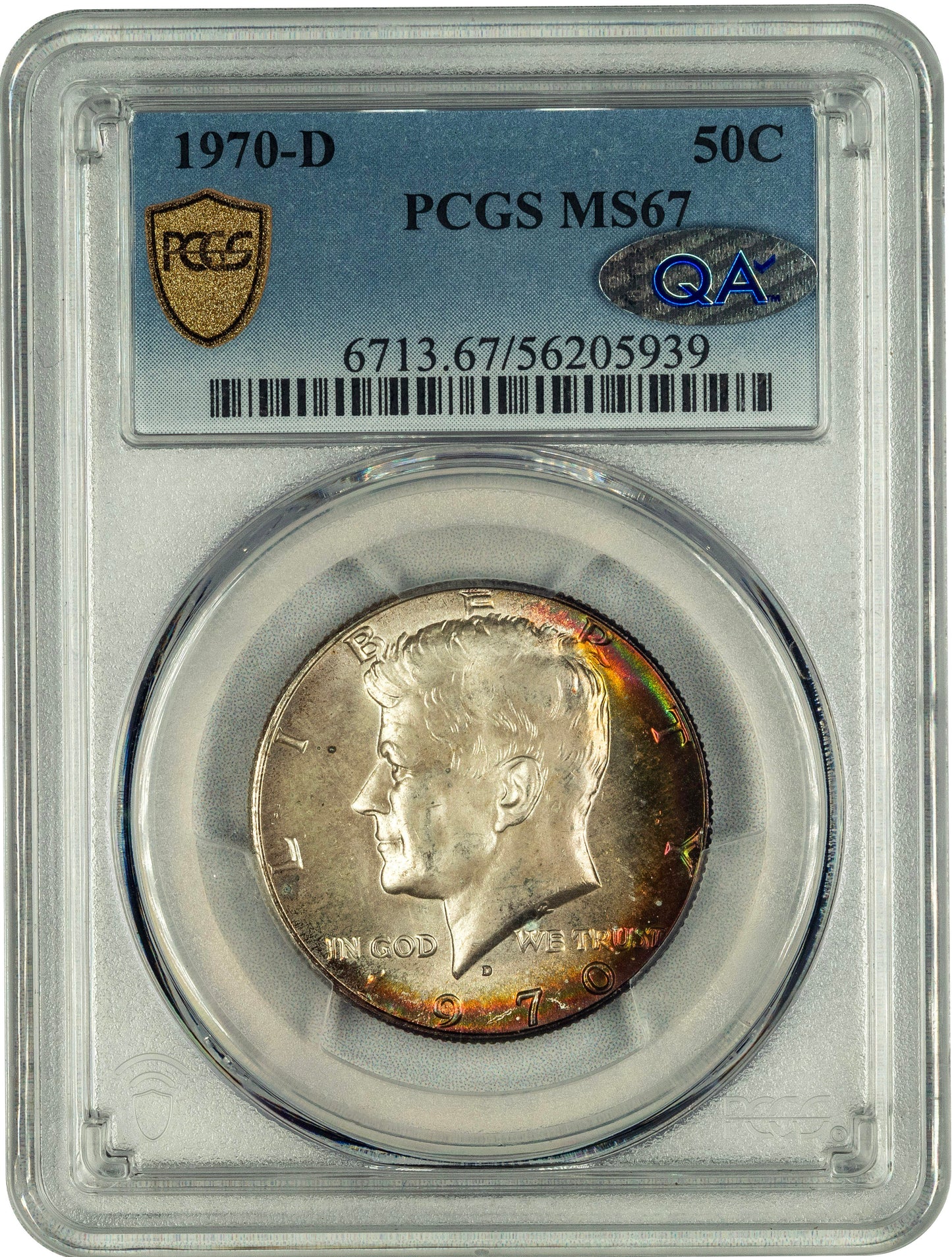 1970-D 50C KENNEDY HALF DOLLAR MS67 PCGS QA HOLDER WITH QA STICKER