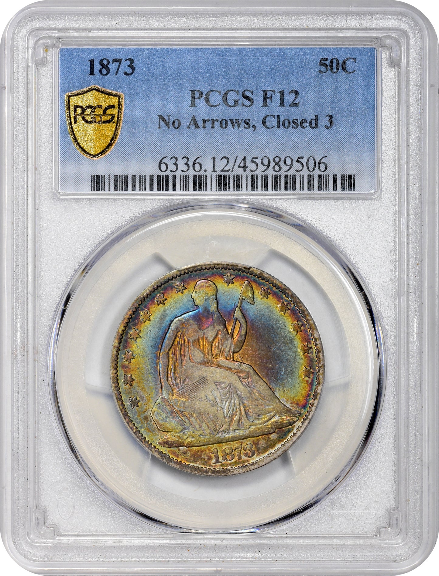 1873 50C F12 NO ARROWS CLOSED 3 PCGS