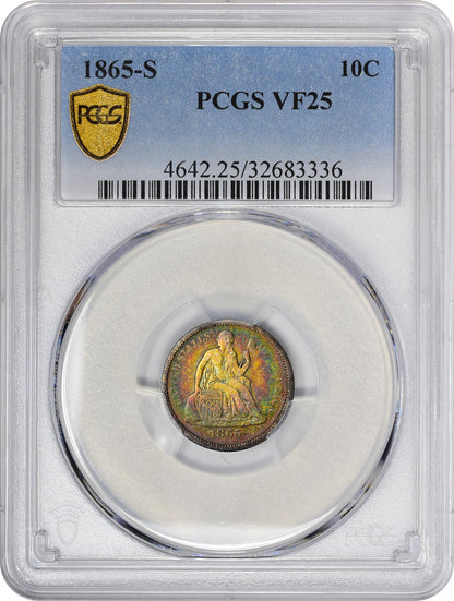 1865-S 10C VF25 PCGS