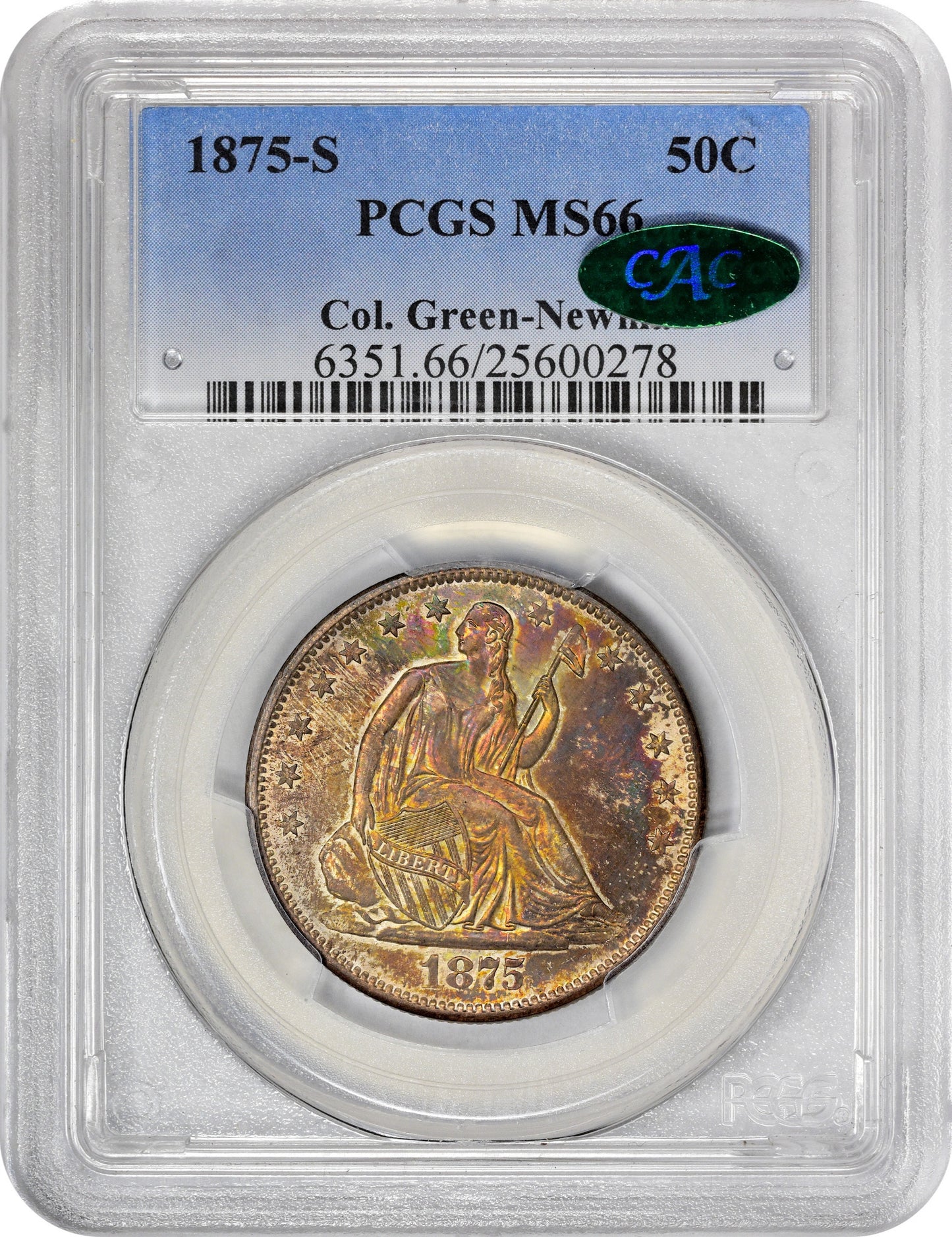 1875-S 50C MS66 PCGS CAC. EX COL.GREEN-NEWMAN