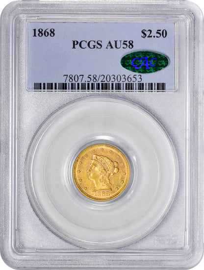 1868 $2.5 AU58 PCGS CAC