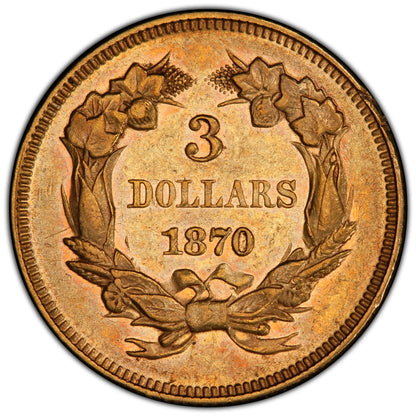 1870 $3 Au58 Pcgs Cac