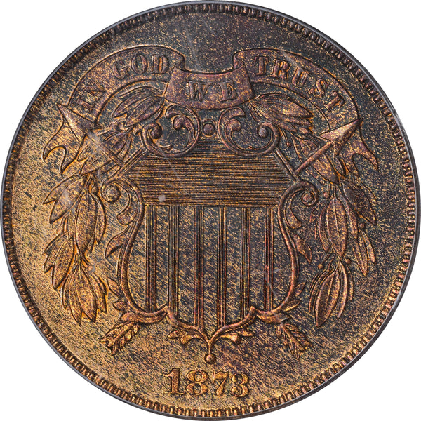 1873 2C CLOSED 3 PR63 RB PCGS GOLD CAC