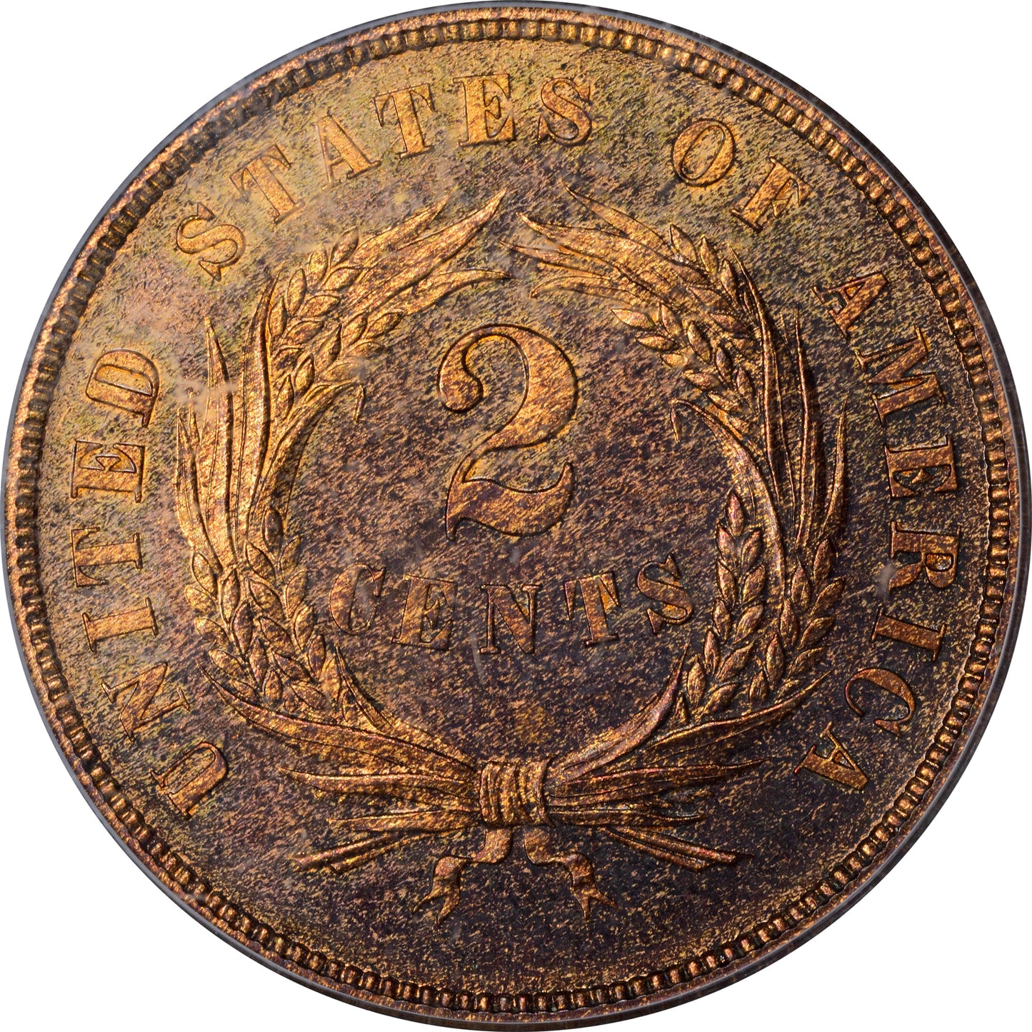 1873 2C CLOSED 3 PR63 RB PCGS GOLD CAC