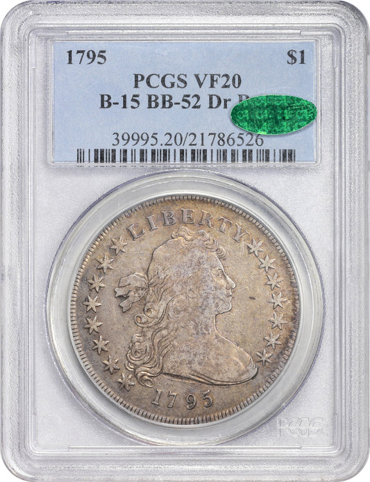 1795 $1 DRAPED CENTERED BUST VF20 PCGS CAC