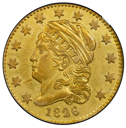 1826/6 $2.5 AU50 PCGS CAC