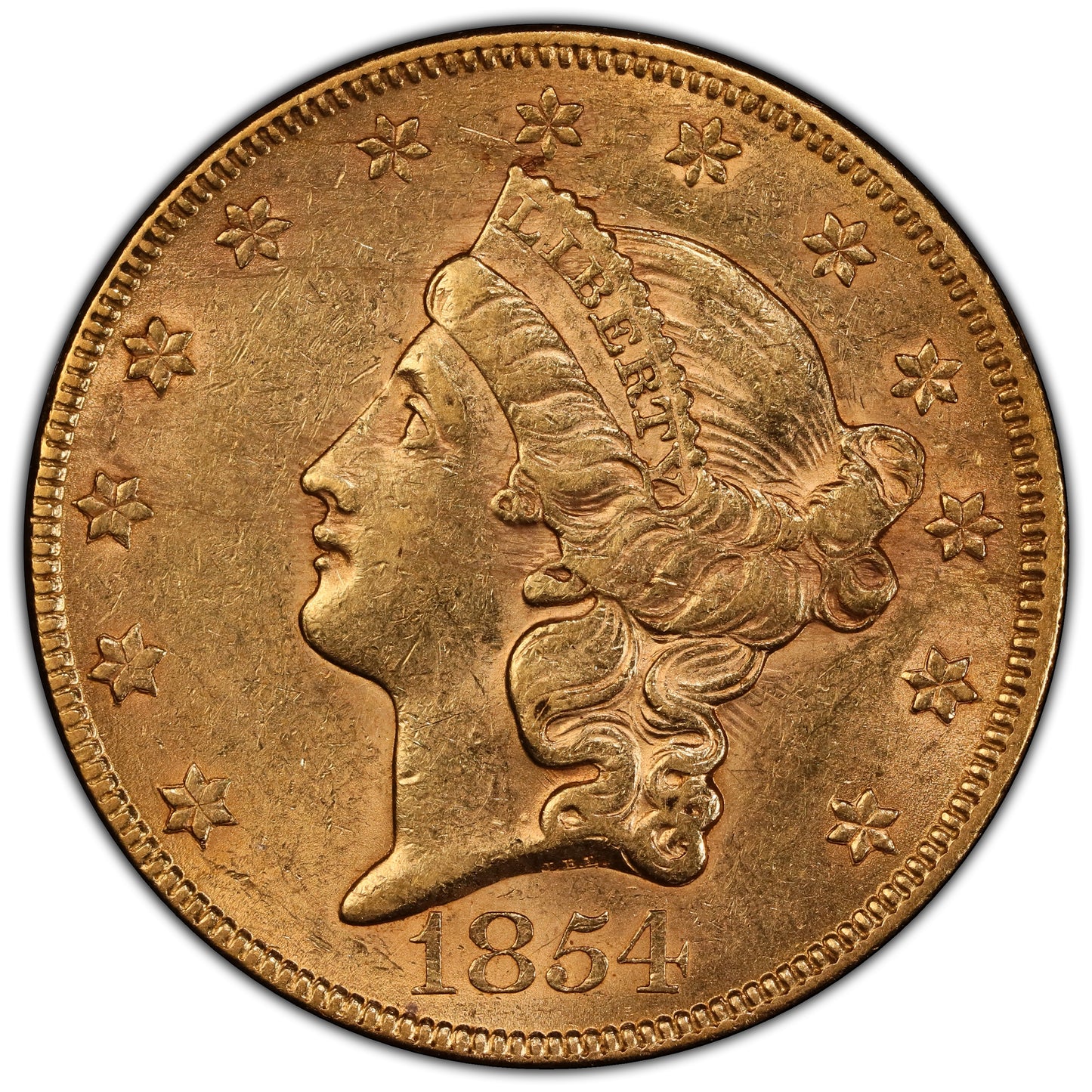 1854 $20 LARGE DATE AU58 PCGS CAC