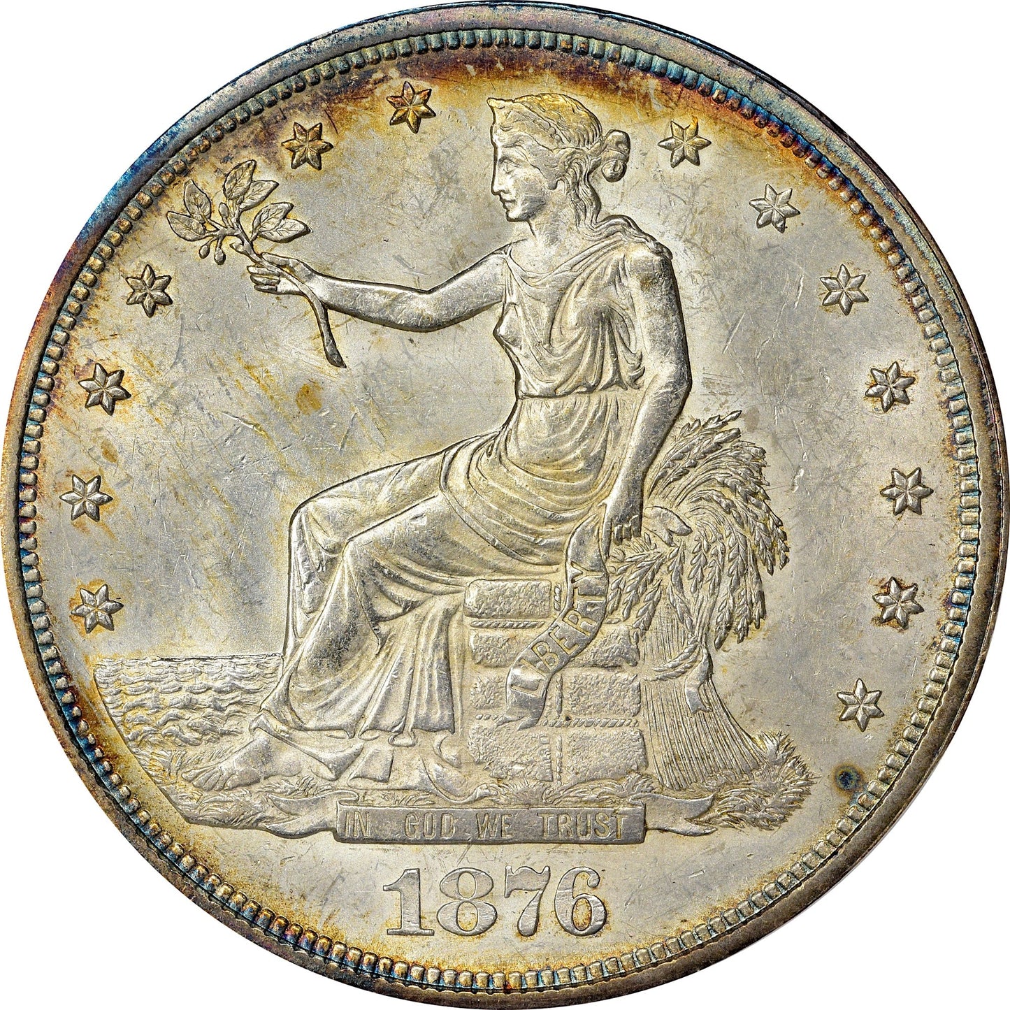 1876 T$1 Ms62 Pcgs Cac $1