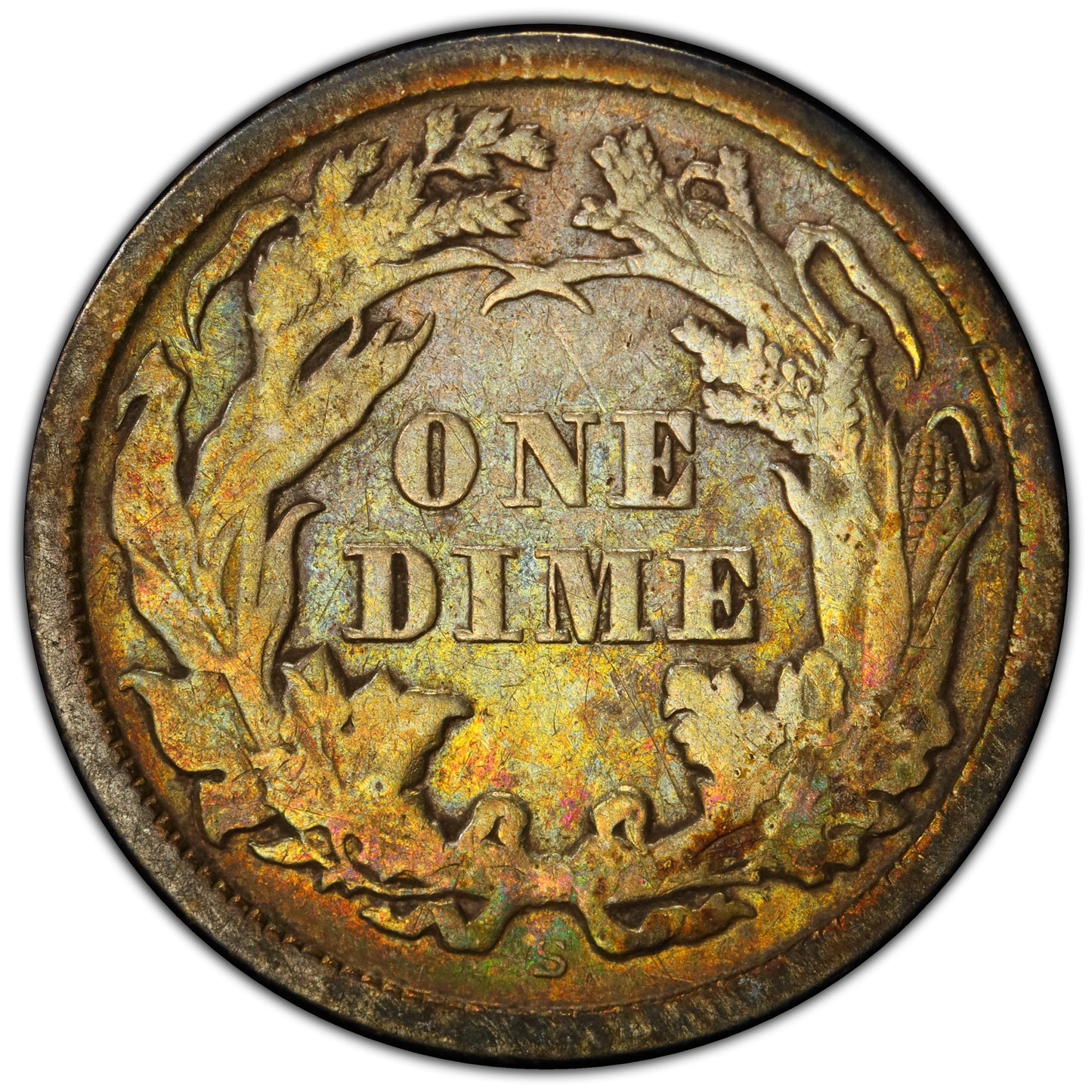 1865-S 10C VF25 PCGS