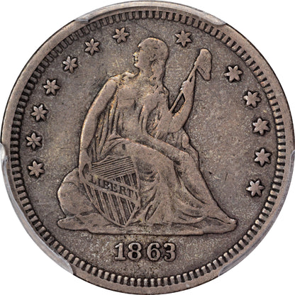 1863 25C VF30 PCGS CAC