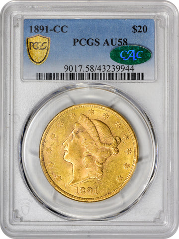 1891-CC $20 AU58 PCGS CAC