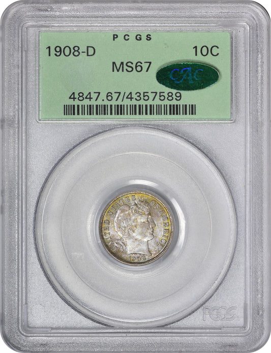 1908-D 10C MS67 OGH PCGS CAC