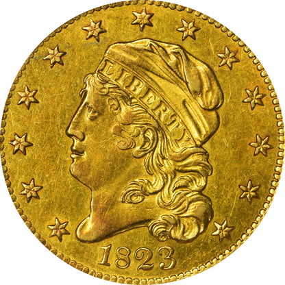 1823 $5 AU50 OH NGC GOLD CAC