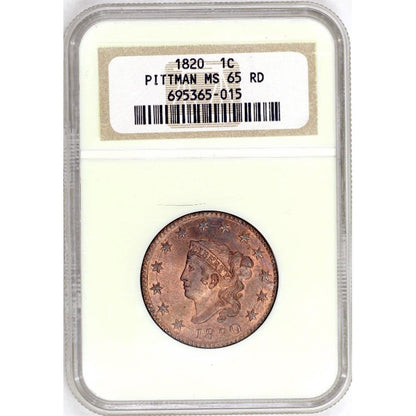 1820 1C MS65 RD NGC PITTMAN