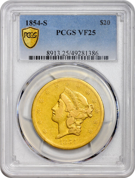 1854-S $20 VF25 PCGS